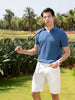 Men's Blue Slim Fit Textured Flat Knit Polo Collar T-Shirt