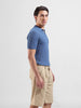 Men's Blue Slim Fit Textured Flat Knit Polo Collar T-Shirt