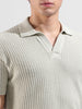 Men's Green Slim Fit Textured Flat Knit Polo Neck T-Shirt