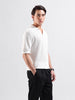 Men's White Slim Fit Textured Flat Knit Polo Collar T-Shirt