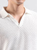 Men's White Slim Fit Textured Flat Knit Polo Collar T-Shirt