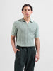 Men's Green Slim Fit Textured Flat Knit Polo Neck T-Shirt