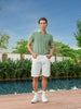 Men's Green Slim Fit Textured Flat Knit Polo Neck T-Shirt