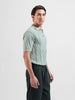 Men's Green Slim Fit Textured Flat Knit Polo Neck T-Shirt