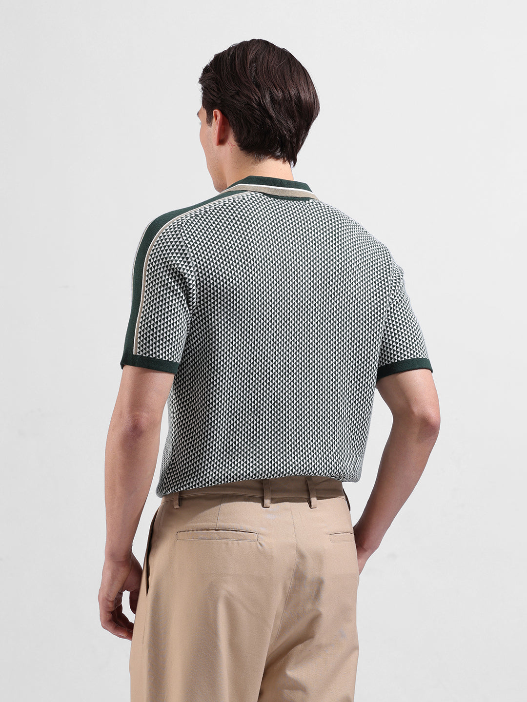 Men's Teal Slim Fit Textured Flat Knit Polo Neck T-Shirt