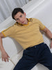Men's Yellow Slim Fit Textured Flat Knit Polo Neck T-Shirt