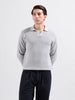 Men's Grey Slim Fit Textured Flat Knit Polo Collar T-Shirt
