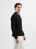 Men's Black Slim Fit Textured Flat Knit Polo Neck T-Shirt