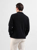 Men's Black Slim Fit Textured Flat Knit Polo Neck T-Shirt