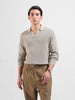 Men's Beige Slim Fit Textured Flat Knit Polo Neck T-Shirt