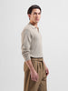 Men's Beige Slim Fit Textured Flat Knit Polo Neck T-Shirt