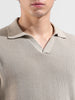 Men's Beige Slim Fit Textured Flat Knit Polo Neck T-Shirt