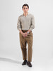 Men's Beige Slim Fit Textured Flat Knit Polo Neck T-Shirt