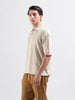 Men's Cream Oversized Fit Textured Flat Knit Polo Collar T-Shirt