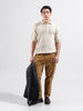 Men's Cream Oversized Fit Textured Flat Knit Polo Collar T-Shirt