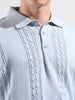 Men's Blue Oversized Fit Textured Flat Knit Polo Collar T-Shirt