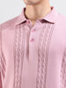 Men's Pink Oversized Fit Textured Flat Knit Polo Collar T-Shirt