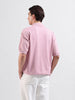 Men's Pink Oversized Fit Textured Flat Knit Polo Collar T-Shirt