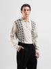 Men's Beige Oversized Fit Textured Flat Knit Polo Collar T-Shirt