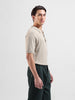 Men's Beige Slim Fit Textured Flat Knit Polo Collar T-Shirt
