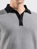 Men's Grey Slim Fit Textured Flat Knit Polo Collar T-Shirt