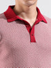 Men's Red Slim Fit Textured Flat Knit Polo Collar T-Shirt