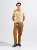 Men's Yellow Slim Fit Textured Flat Knit Polo Collar T-Shirt