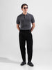 Men's Grey Slim Fit Textured Flat Knit Polo Collar T-Shirt