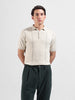 Men's Cream Slim Fit Textured Flat Knit Polo Collar T-Shirt