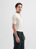Men's Cream Slim Fit Textured Flat Knit Polo Collar T-Shirt