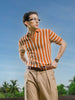 Men's Rust Slim Fit Textured Flat Knit Polo Collar T-Shirt