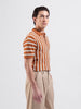 Men's Rust Slim Fit Textured Flat Knit Polo Collar T-Shirt