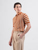 Men's Rust Slim Fit Textured Flat Knit Polo Collar T-Shirt
