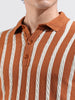 Men's Rust Slim Fit Textured Flat Knit Polo Collar T-Shirt