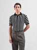 Men's Black Slim Fit Textured Flat Knit Polo Collar T-Shirt
