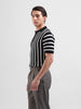 Men's Black Slim Fit Textured Flat Knit Polo Collar T-Shirt