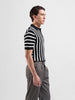 Men's Black Slim Fit Textured Flat Knit Polo Collar T-Shirt