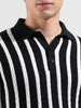 Men's Black Slim Fit Textured Flat Knit Polo Collar T-Shirt