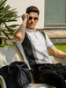 Men's White Slim Fit Textured Flat Knit Polo Collar T-Shirt