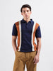 Men's Blue Slim Fit Textured Flat Knit Polo Collar T-Shirt