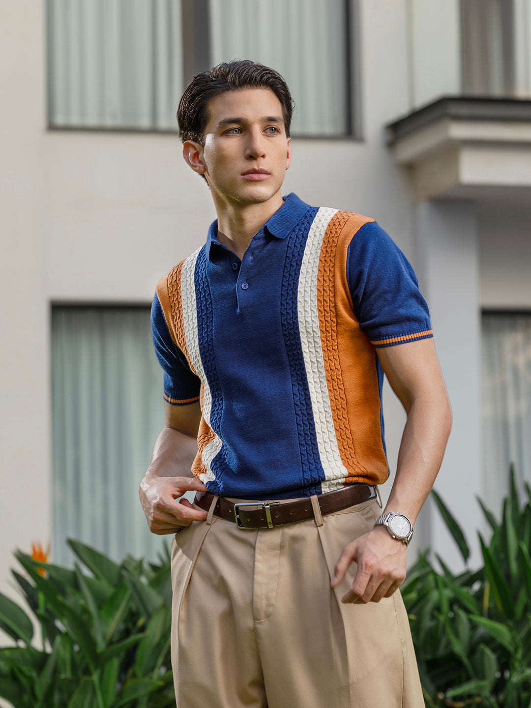 Men's Flat Knit Polo Slim Fit T-shirt
