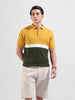 Men's Yellow Slim Fit Textured Flat Knit Polo Collar T-Shirt