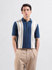 Men's Blue Slim Fit Textured Flat Knit Polo Collar T-Shirt