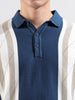 Men's Blue Slim Fit Textured Flat Knit Polo Collar T-Shirt