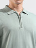 Men's Green Oversized Fit Textured Flat Knit Polo Collar T-Shirt