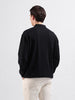 Men's Black Oversized Fit Textured Flat Knit Polo Collar T-Shirt