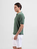 Men's Olive Slim Fit Textured Flat Knit Polo Collar T-Shirt