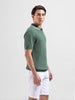 Men's Olive Slim Fit Textured Flat Knit Polo Collar T-Shirt