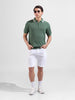 Men's Olive Slim Fit Textured Flat Knit Polo Collar T-Shirt