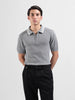 Men's Grey Slim Fit Textured Flat Knit Polo Collar T-Shirt
